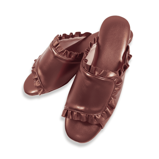 【絶対もらえるプレゼント対象】フリル付き室内スリッパNo259（ブロンズショコラ）