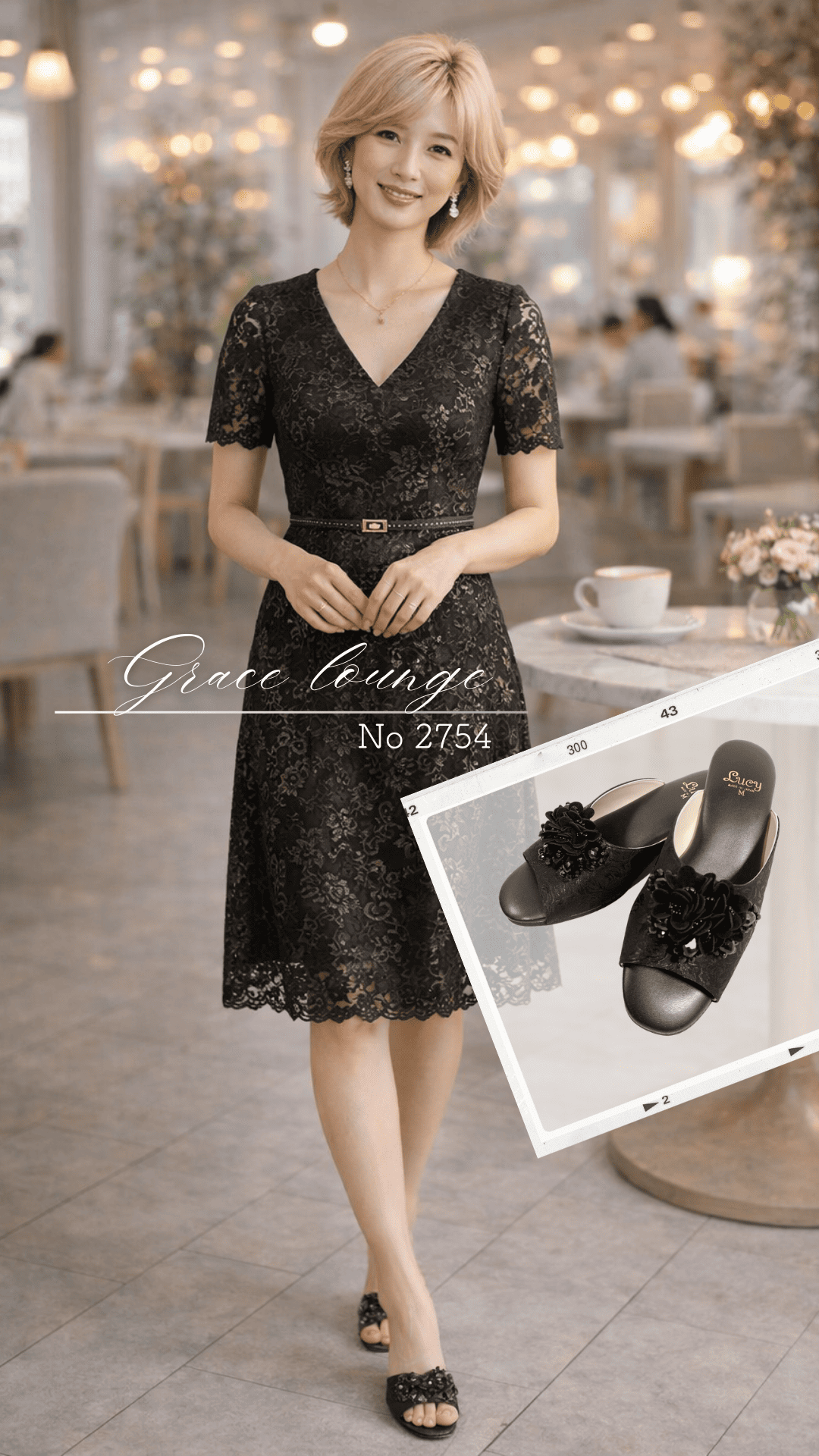 Grace Lounge / コサージュ飾り付きサテン柄生地外履きスリッパ【No 2754】