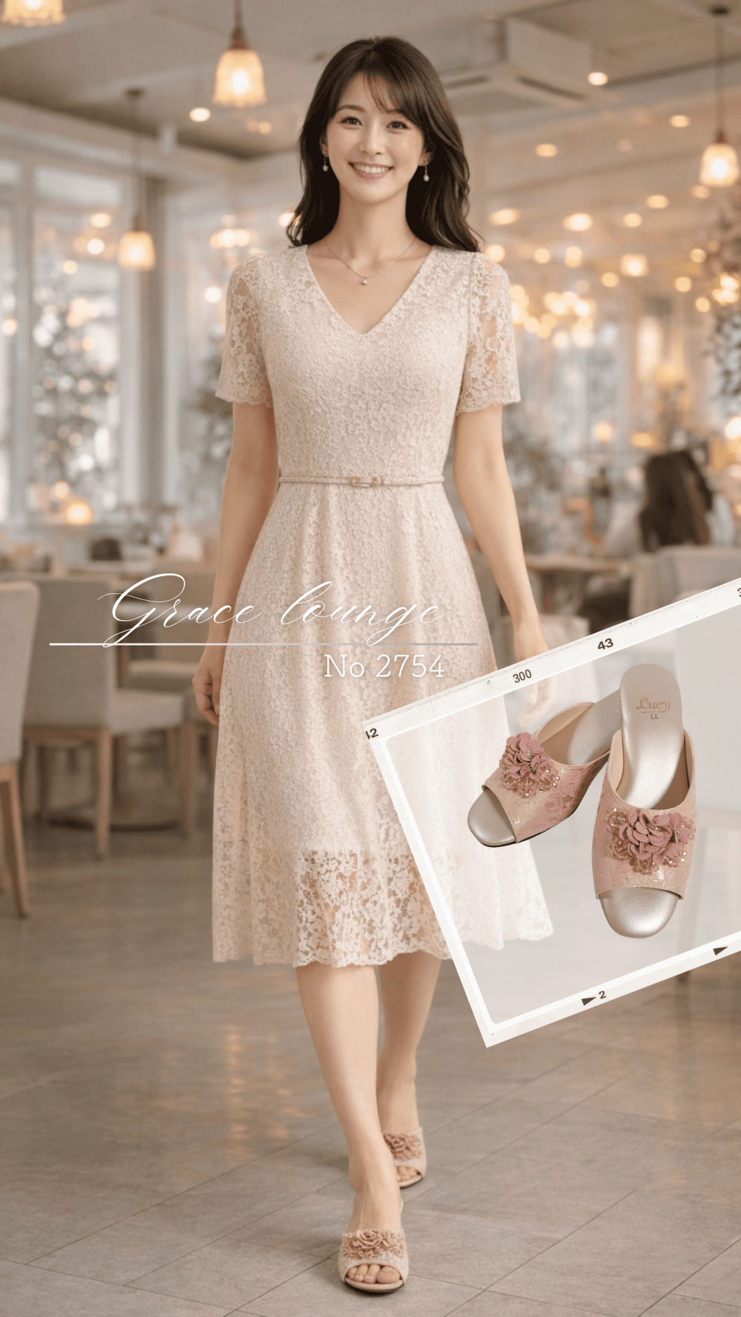 Grace Lounge / コサージュ飾り付きサテン柄生地外履きスリッパ【No 2754】