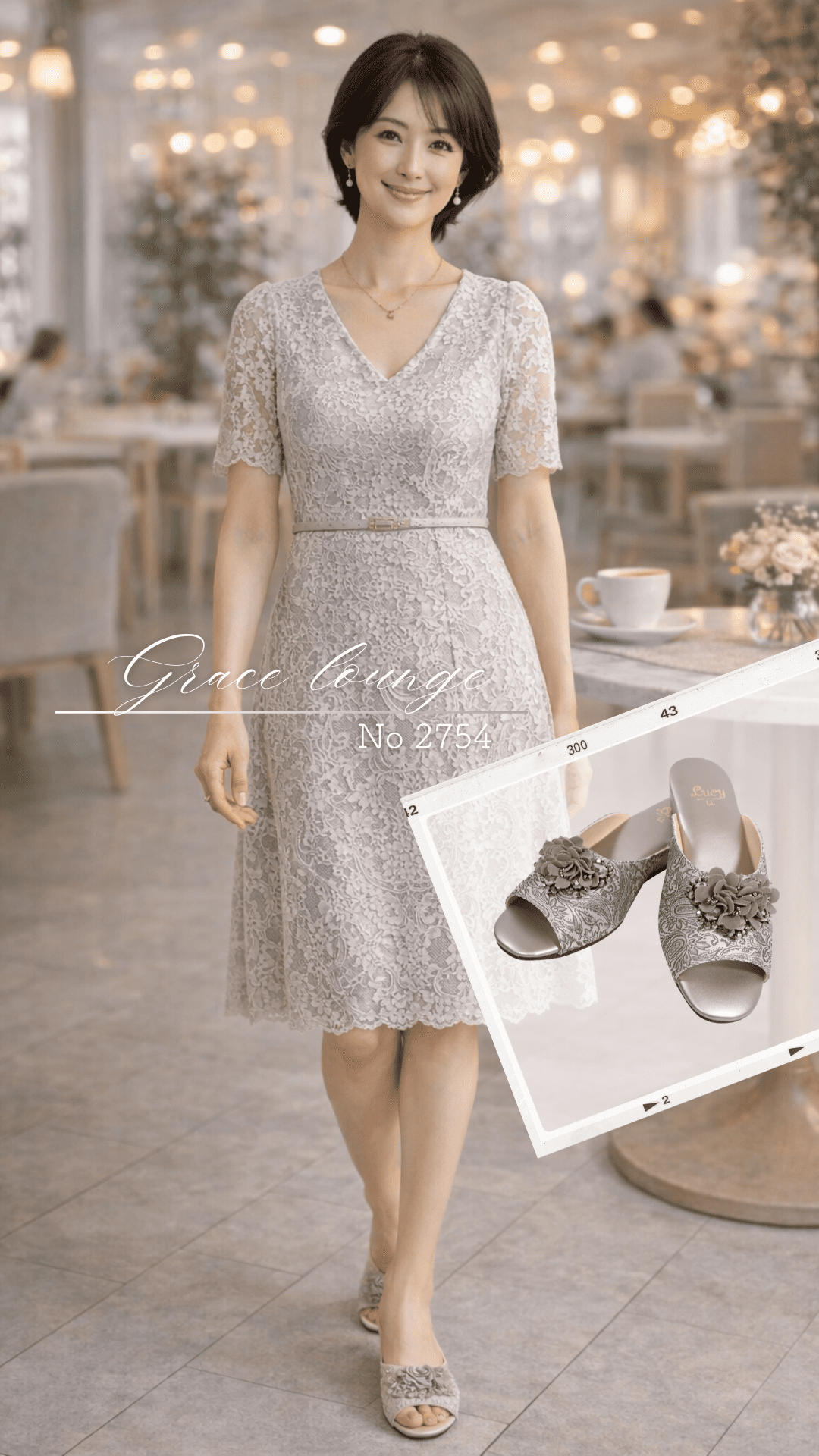 Grace Lounge / コサージュ飾り付きサテン柄生地外履きスリッパ【No 2754】