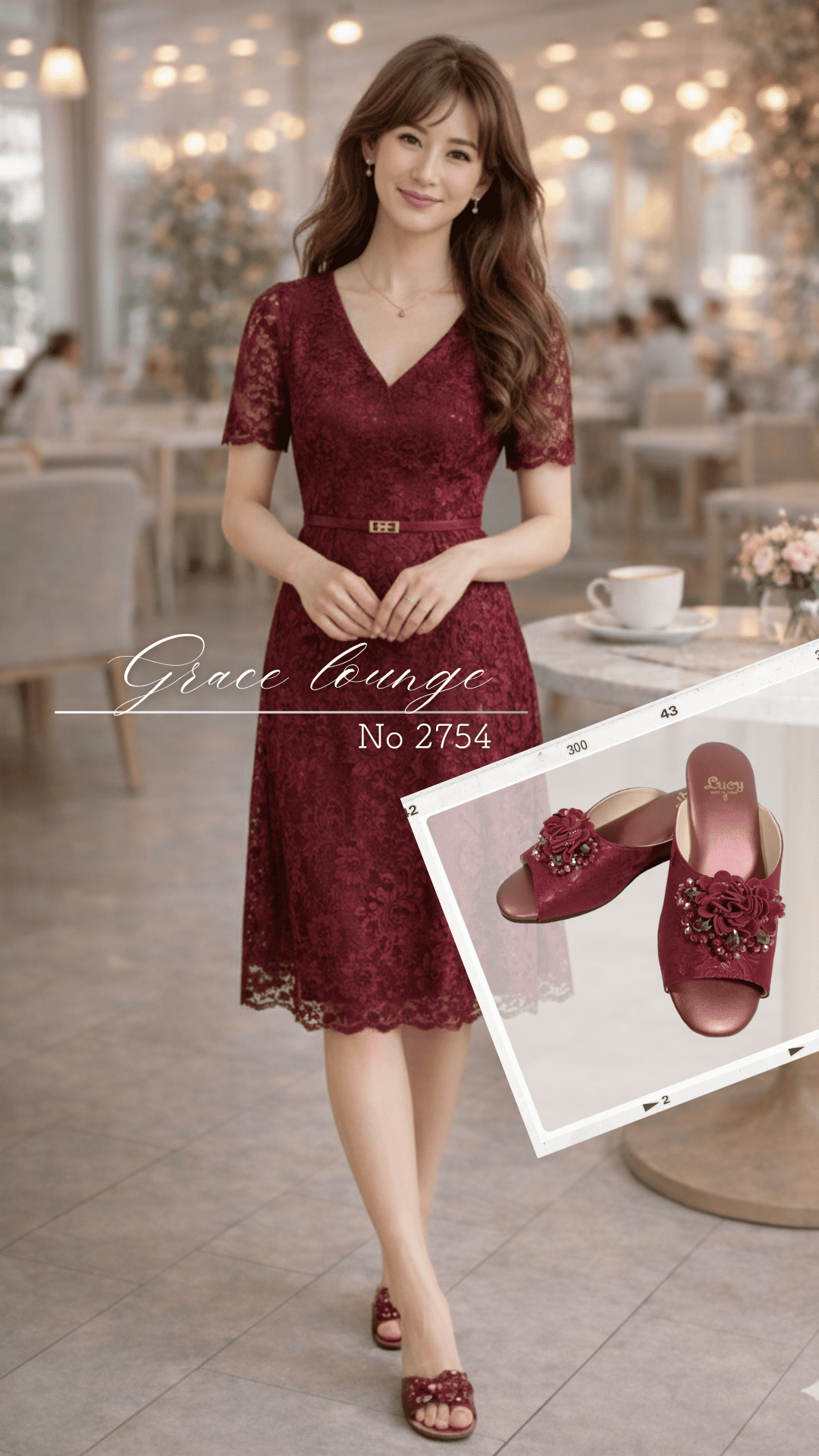 Grace Lounge / コサージュ飾り付きサテン柄生地外履きスリッパ【No 2754】